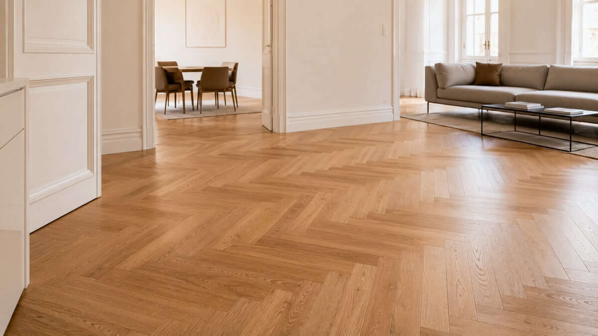 Fischgrätparkett aus Eiche im Wohnraum als Inspiration für Parkett in München