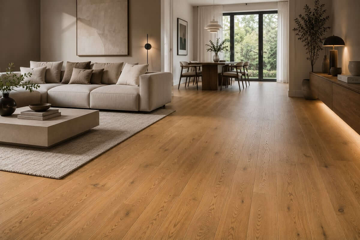 Wohnraum mit Parkettboden als Beispiel für private und professionelle Bodenprojekte